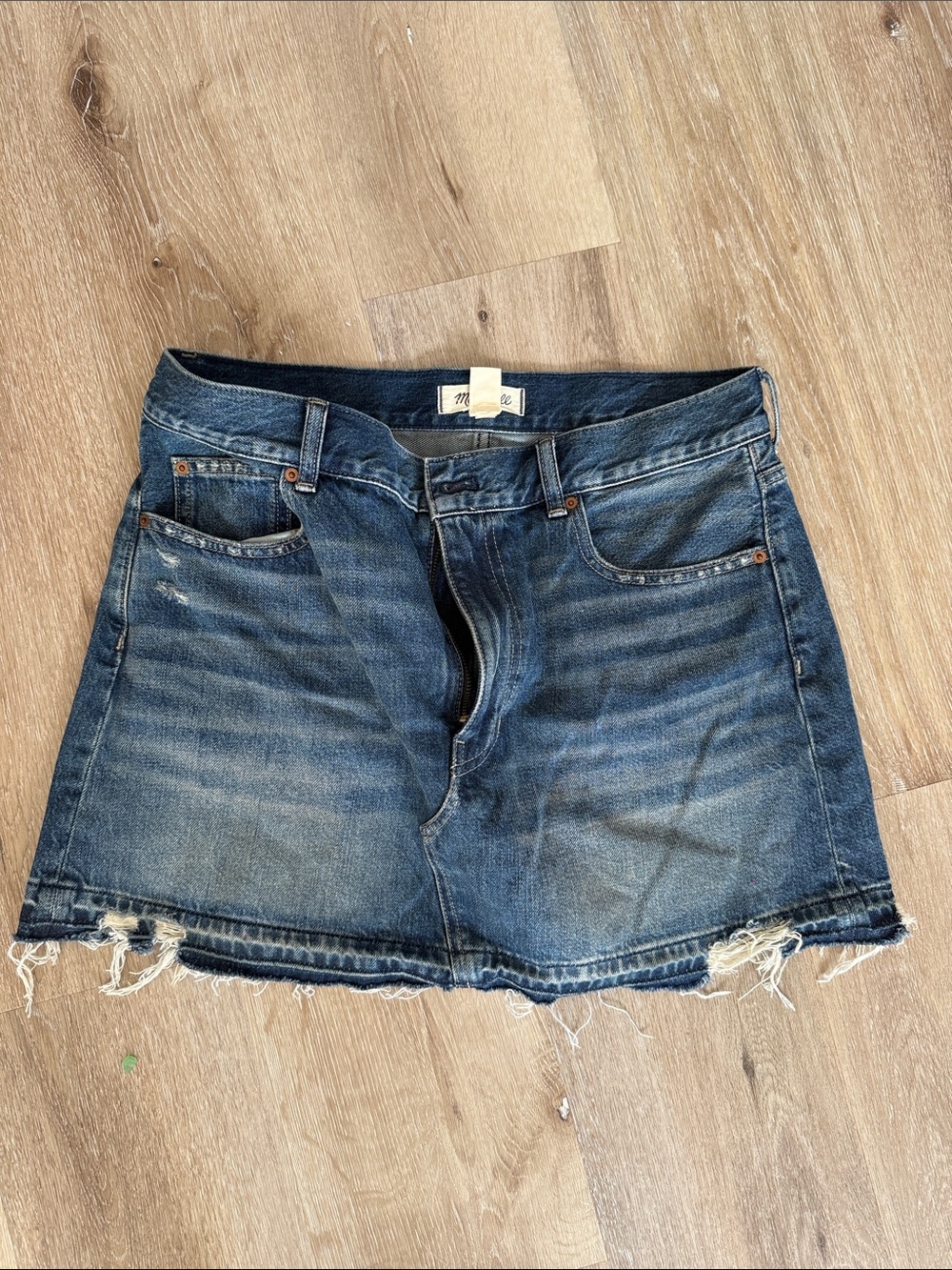 Madewell Distressed Blue Denim Mini Skirt